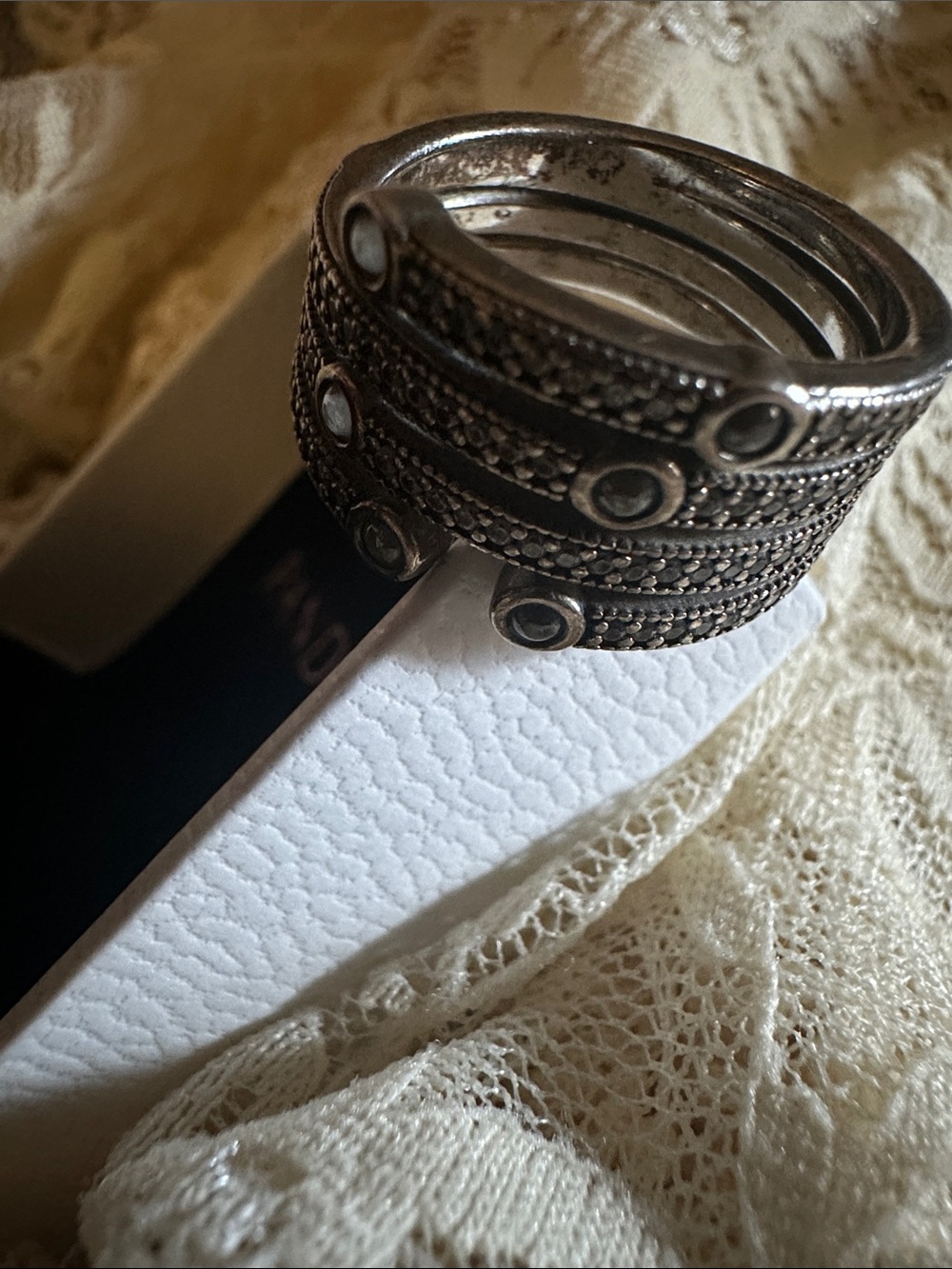 Pandora Stacked Textured Sterling silver Women's Ring - Silver